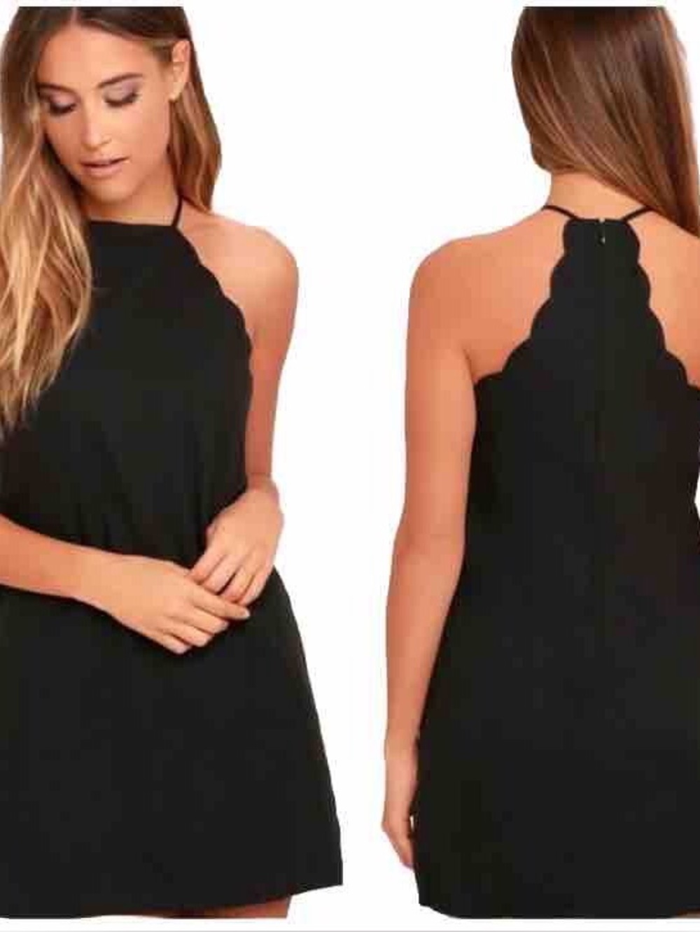 Lulus Black Scalloped Halter Mini Dress Size Large NWT Little Black Dress
